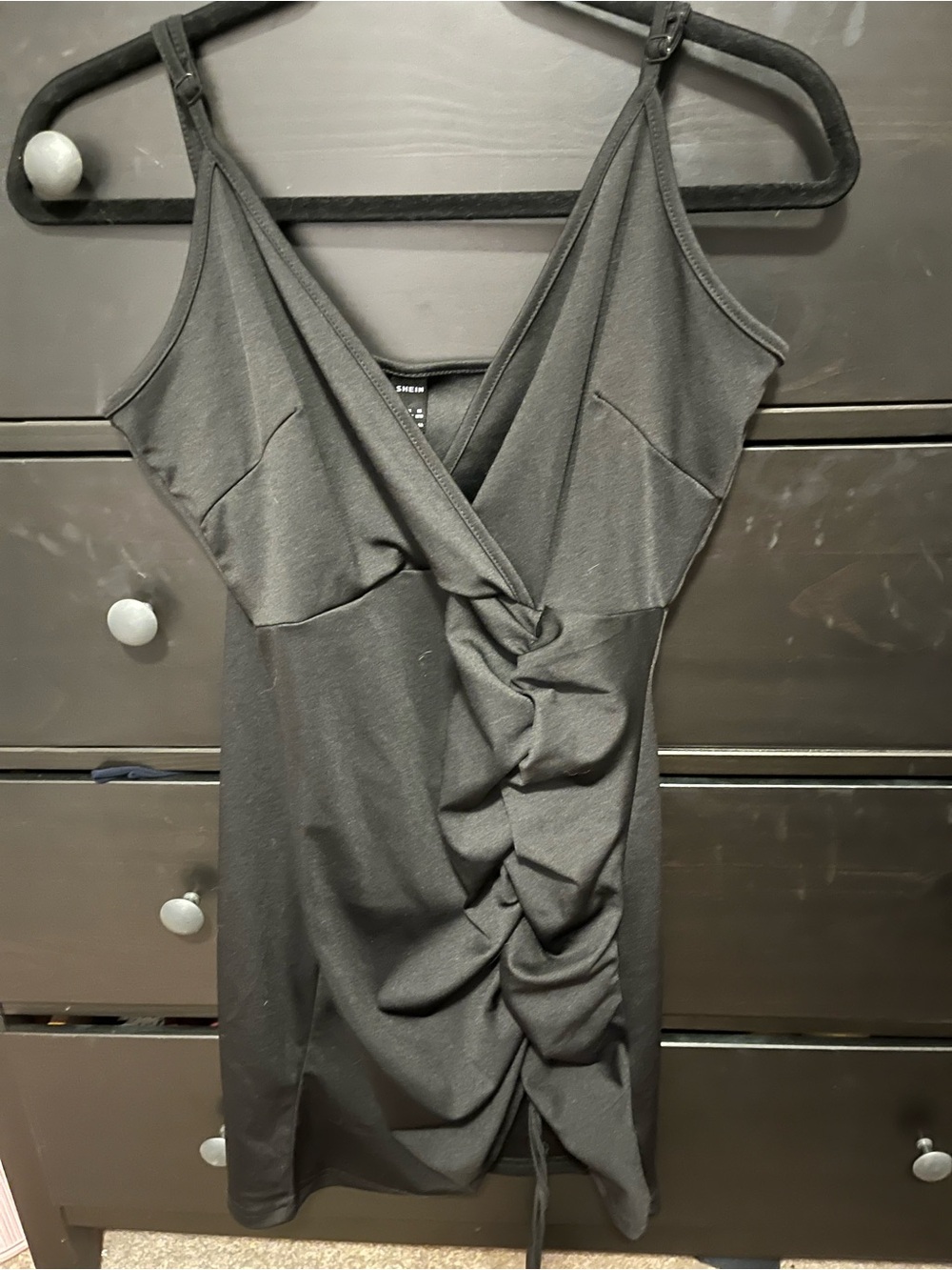 SHEIN Black Ruched Drawstring Mini Dress